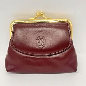 Vintage Buxton Leather  Kiss Lock Coin Purse Oxblood Burgundy Gold Tone Metal